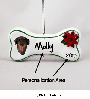 Doberman Pinscher Personalized Dog Bone Christmas Ornament Red Uncropped