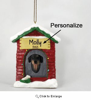 Doberman Pinscher Personalized Dog House Christmas Ornament Black Uncropped