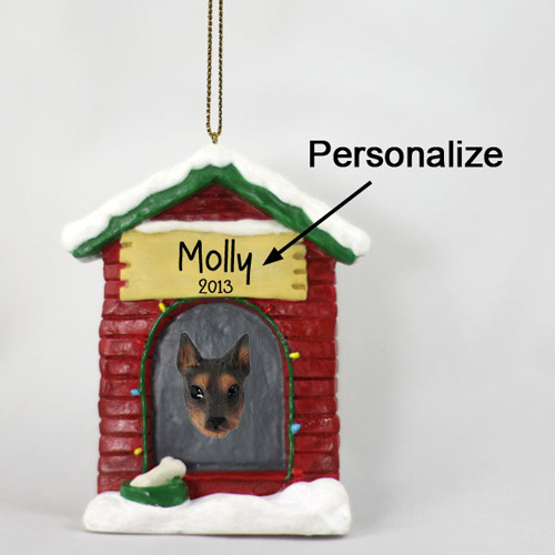 Doberman Pinscher Personalized Dog House Christmas Ornament Red