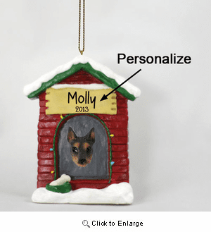 Doberman Pinscher Personalized Dog House Christmas Ornament Red