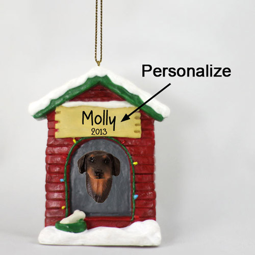 Doberman Pinscher Personalized Dog House Christmas Ornament Red Uncropped