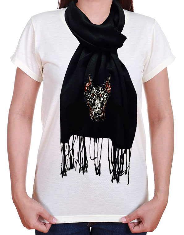 Doberman Pinscher Rhinestone-Stud Pashmina Wrap Scarf