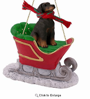Doberman Pinscher Sleigh Ride Christmas Ornament Red Uncropped