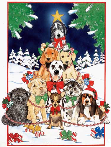 Dogs O'Christmas Tree Christmas Cards