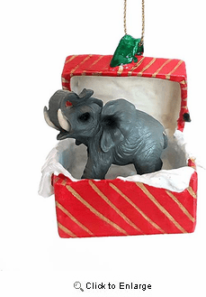 Elephant Red Gift Box Christmas Ornament