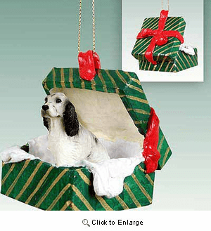 English Setter Gift Box Christmas Ornament Belton Blue