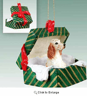 English Setter Gift Box Christmas Ornament Belton Orange