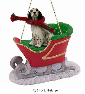 English Setter Sleigh Ride Christmas Ornament Belton Blue