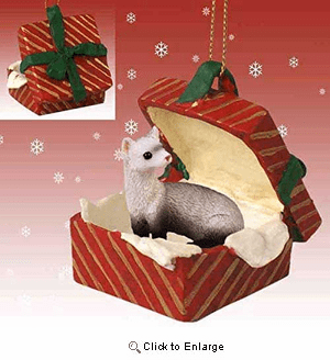 Ferret Gift Box Red Christmas Ornament