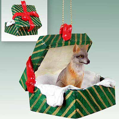 Fox Gift Box Christmas Ornament Gray