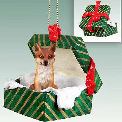 Fox Gift Box Christmas Ornament Red