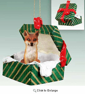 Fox Gift Box Christmas Ornament Red