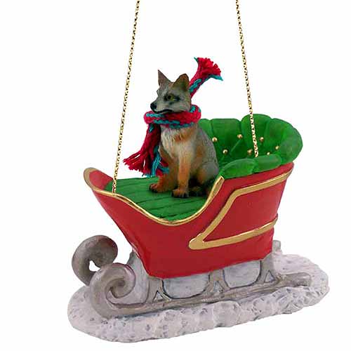 Fox Sleigh Ride Christmas Ornament Gray