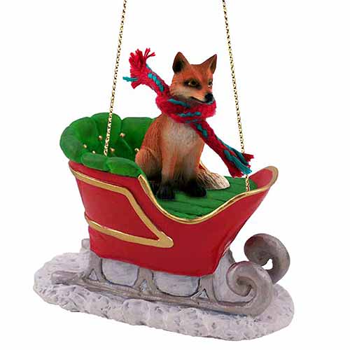 Fox Sleigh Ride Christmas Ornament Red