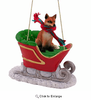 Fox Sleigh Ride Christmas Ornament Red