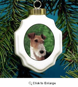 Fox Terrier Wire Christmas Ornament Porcelain