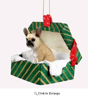 French Bulldog Gift Box Christmas Ornament Fawn