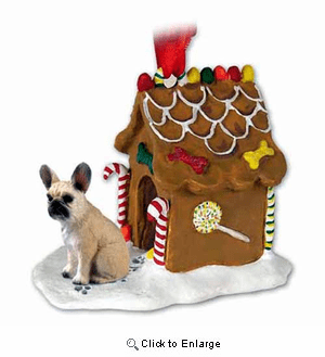 French Bulldog Gingerbread House Christmas Ornament Fawn