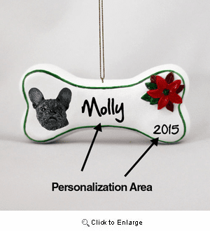 French Bulldog Personalized Dog Bone Christmas Ornament
