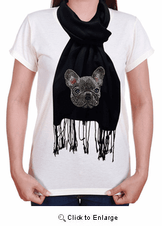 French Bulldog Rhinestone-Stud Pashmina Wrap Scarf