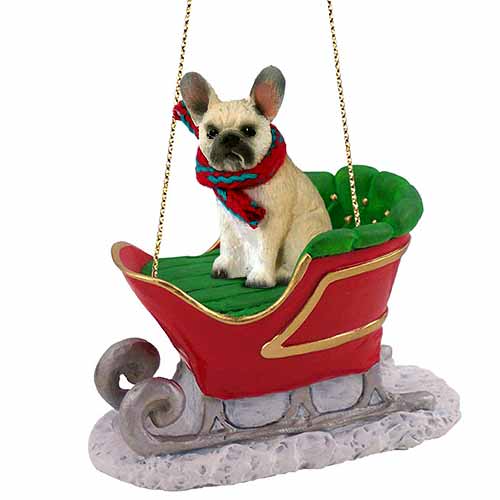 French Bulldog Sleigh Ride Christmas Ornament Fawn