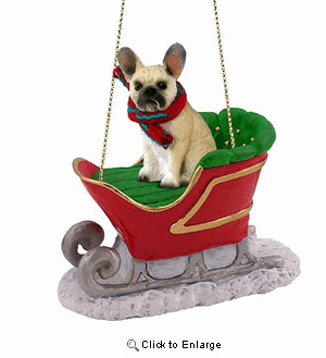 French Bulldog Sleigh Ride Christmas Ornament Fawn