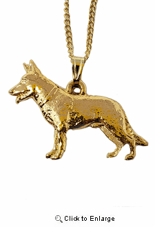 German Shepherd 24K Gold Plated Pendant with Necklace