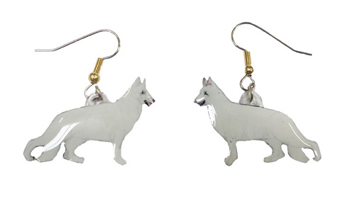 German Shepherd Earrings White Hand Painted Acrylic