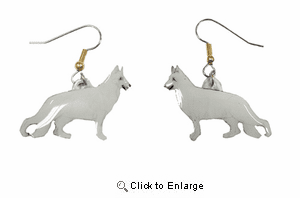 German Shepherd Earrings White Hand Painted Acrylic