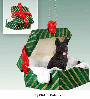 German Shepherd Gift Box Christmas Ornament Black