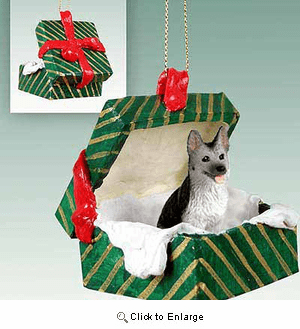 German Shepherd Gift Box Christmas Ornament Black-Silver