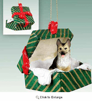 German Shepherd Gift Box Christmas Ornament Tan-Black