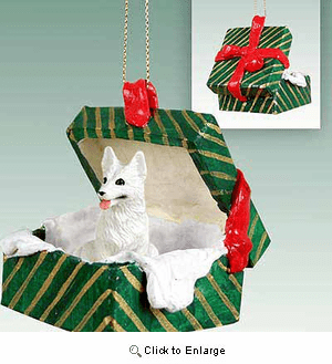 German Shepherd Gift Box Christmas Ornament White