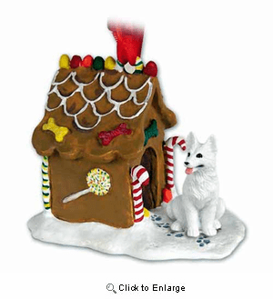 German Shepherd Gingerbread House Christmas Ornament White