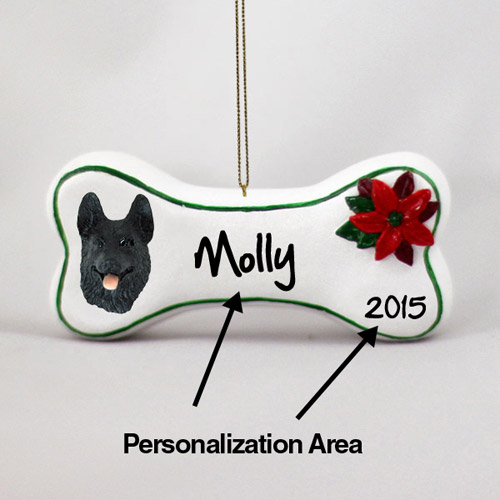 German Shepherd Personalized Dog Bone Christmas Ornament Black