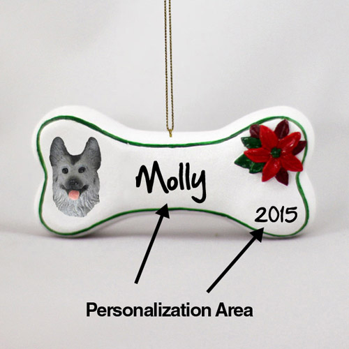 German Shepherd Personalized Dog Bone Christmas Ornament Black-Silver