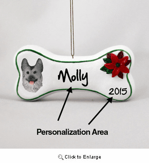 German Shepherd Personalized Dog Bone Christmas Ornament Black-Silver
