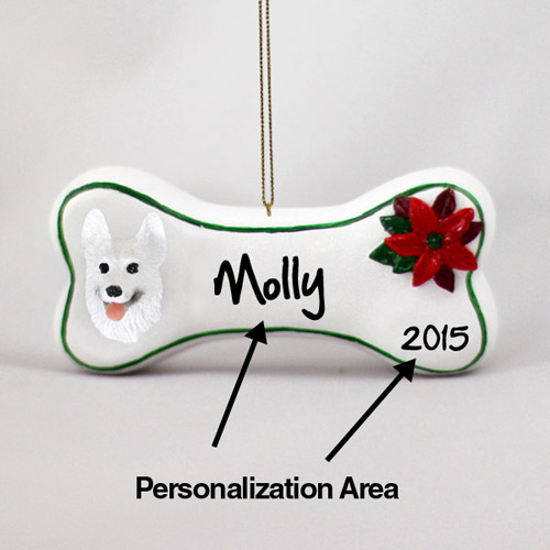 German Shepherd Personalized Dog Bone Christmas Ornament White