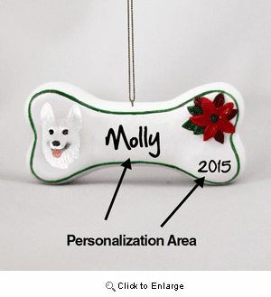 German Shepherd Personalized Dog Bone Christmas Ornament White