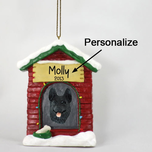 German Shepherd Personalized Dog House Christmas Ornament Black