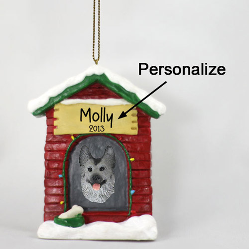 German Shepherd Personalized Dog House Christmas Ornament Black-Silver