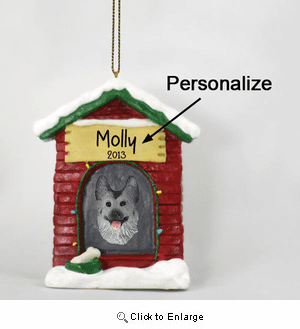 German Shepherd Personalized Dog House Christmas Ornament Black-Silver