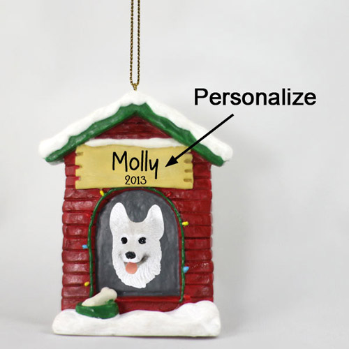 German Shepherd Personalized Dog House Christmas Ornament White