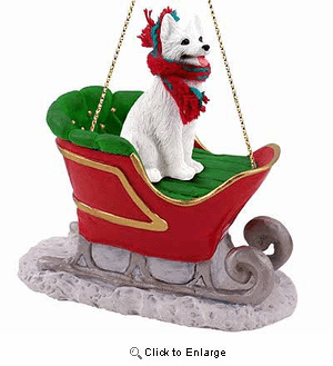 German Shepherd Sleigh Ride Christmas Ornament White