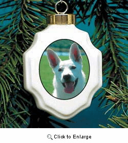 German Shepherd White Christmas Ornament Porcelain