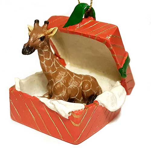 Giraffe Gift Box Red Christmas Ornament