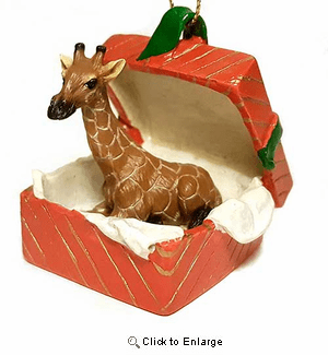 Giraffe Gift Box Red Christmas Ornament