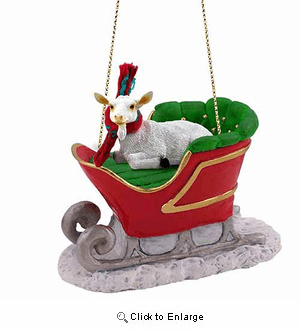 Goat Sleigh Ride Christmas Ornament White