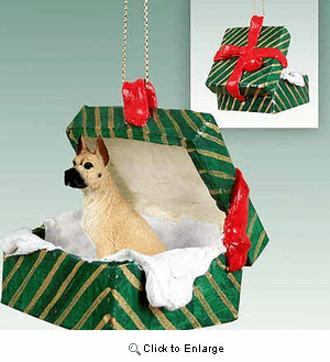 Great Dane Gift Box Christmas Ornament Fawn
