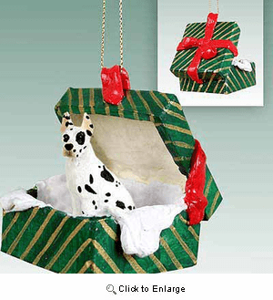 Great Dane Gift Box Christmas Ornament Harlequin
